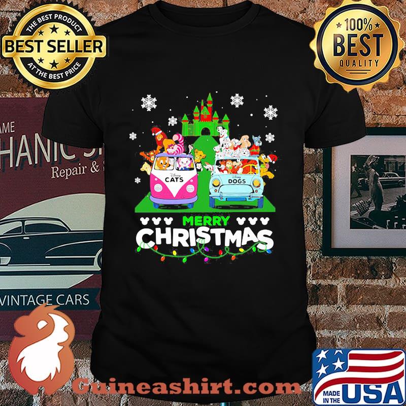 Merry christmas disney dogs and cats riding bus shirt