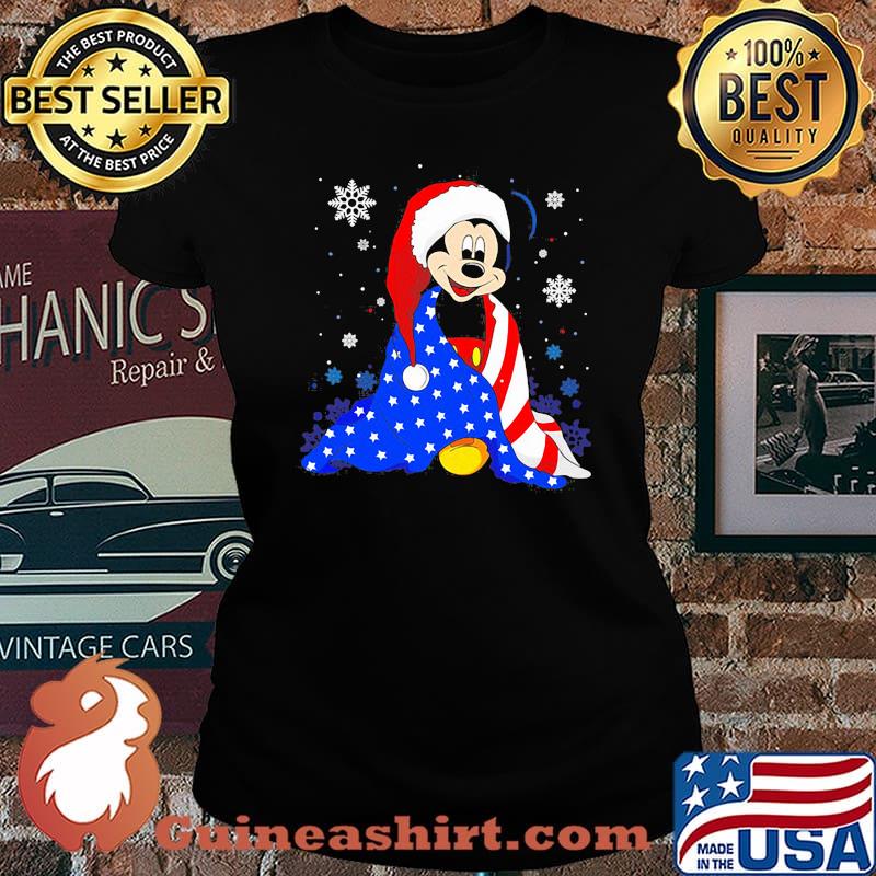 Merry christmas mickey mouse santa claus american flag s Laides tee
