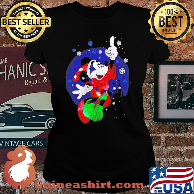 Merry christmas mickey mouse santa claus snow s Laides tee