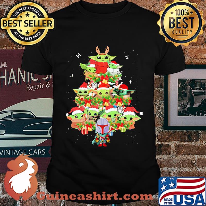 Merry christmas tree baby yoda santa and darth vader shirt