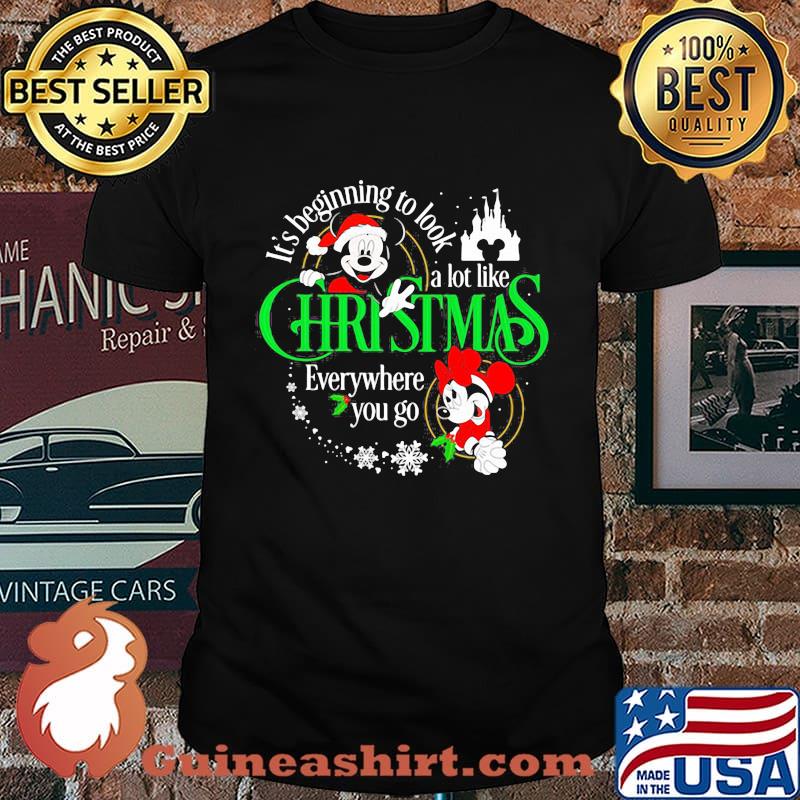 Mickey mouse and minnie mouse it's beginning to look a lot like christmas everywhere you go shirt