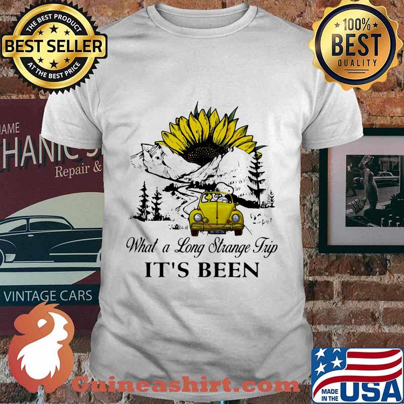 Snoopy and woodstock riding car what a long strange trip it's been sunflower shirt
