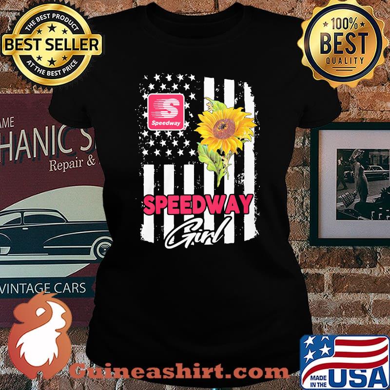 Speedway girl sunflower american flag s Laides tee