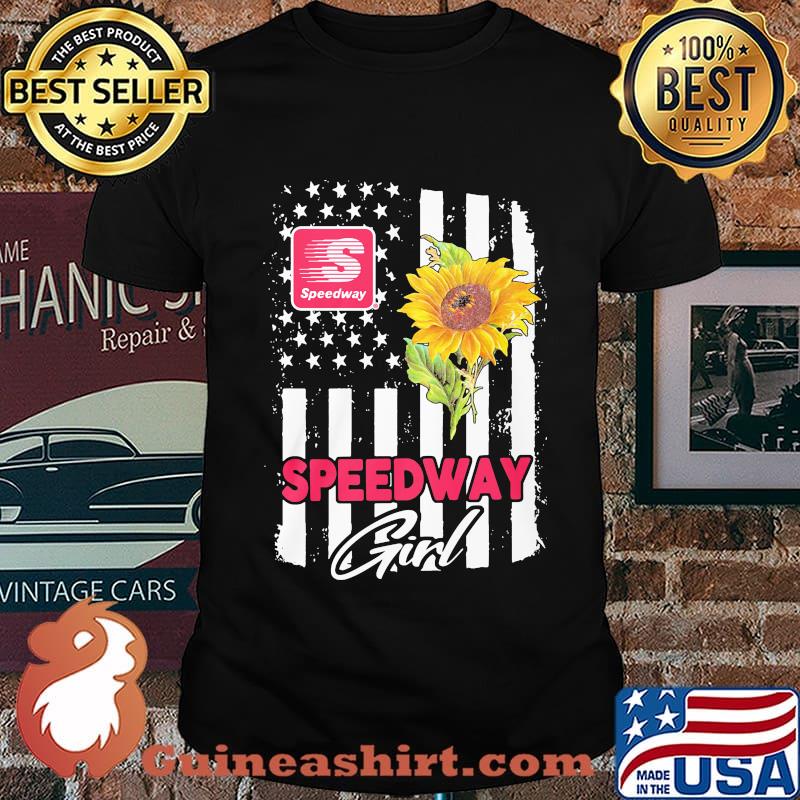 Speedway girl sunflower american flag shirt