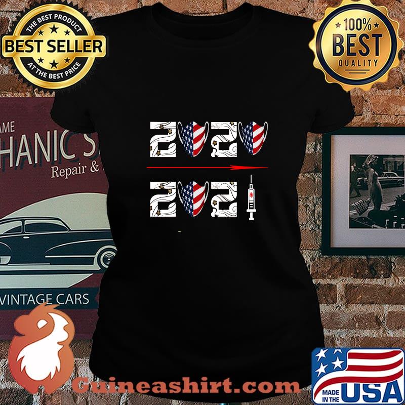 2021 Vaccin Happy New Year Mask American Flag Shirt Laides tee