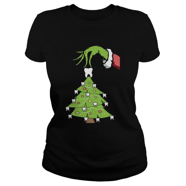 Grinch Hand Holding Tooth Dental Tree Christmas shirt - Image 2