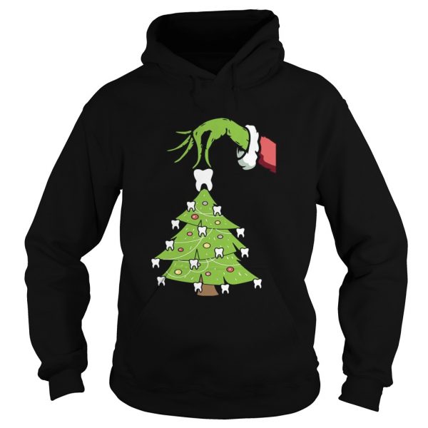 Grinch Hand Holding Tooth Dental Tree Christmas shirt - Image 3