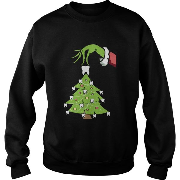 Grinch Hand Holding Tooth Dental Tree Christmas shirt - Image 5