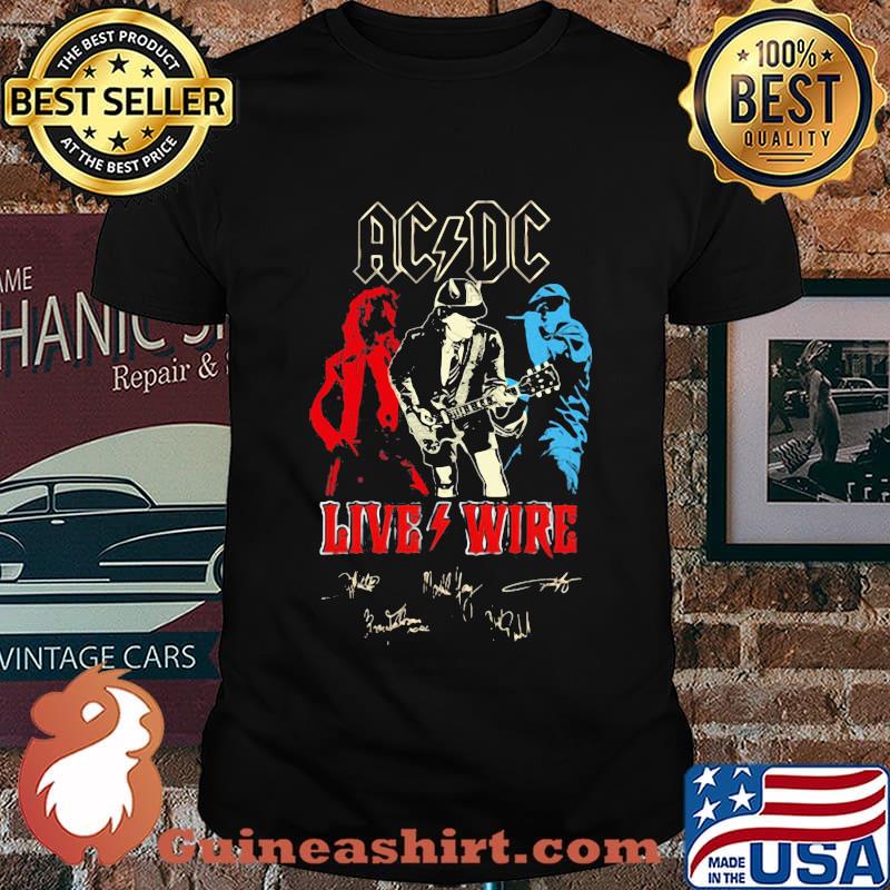 Acdc band live wire signatures shirt