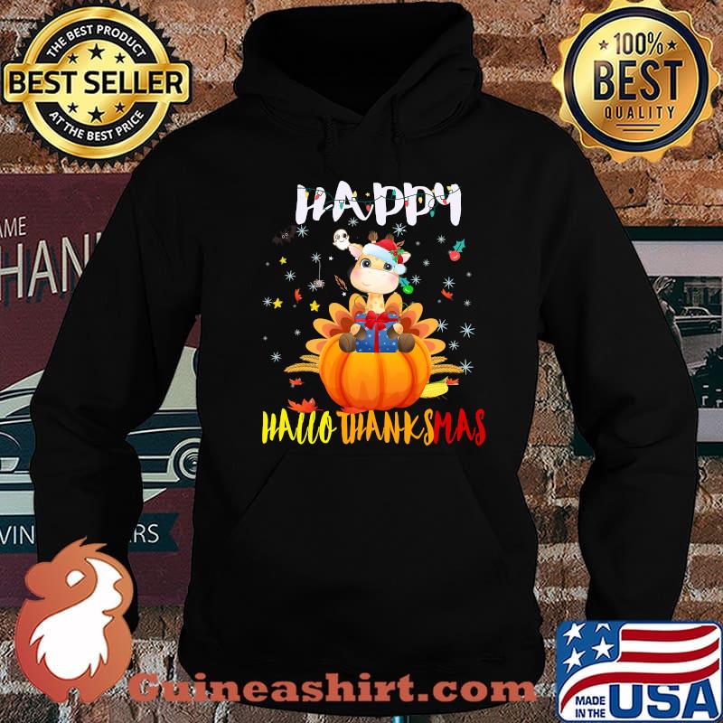 Happy Hallothanksmas Giraffe Pumpkin Halloween Thanksgiving Christmas Shirt Hoodie