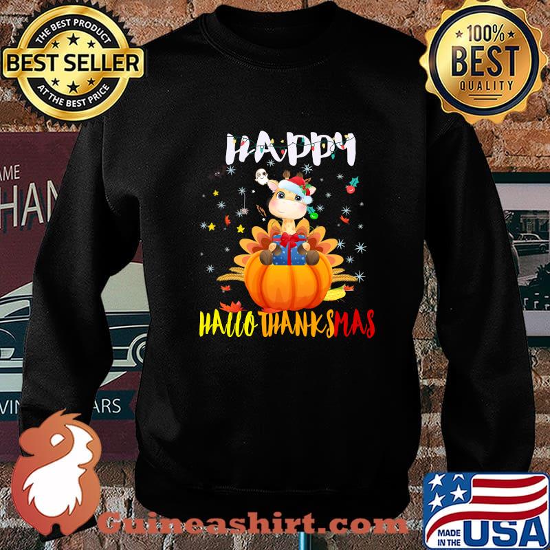 Happy Hallothanksmas Giraffe Pumpkin Halloween Thanksgiving Christmas Shirt Sweater