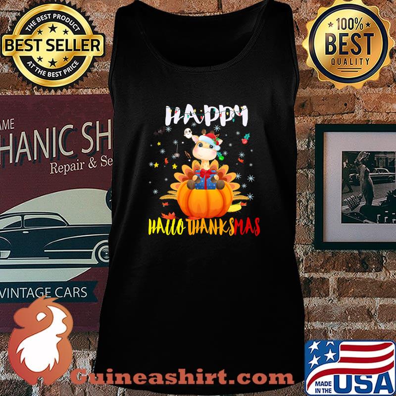 Happy Hallothanksmas Giraffe Pumpkin Halloween Thanksgiving Christmas Shirt Tank top