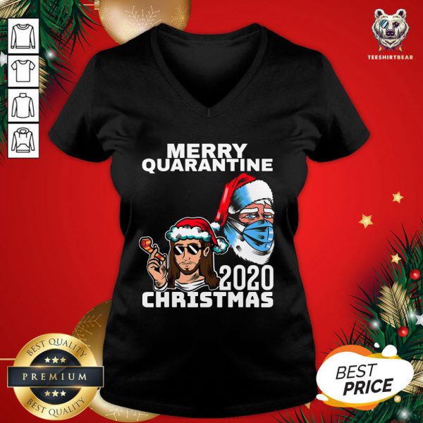 Happy Santa With Face Mask Merry Quarantine 2020 Christmas Shirt - Image 2
