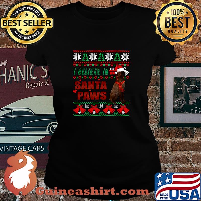 I Believe In Santa Paws Vizsla Dog Ugly Christmas Shirt Laides tee