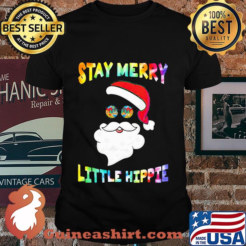 Lgbt christmas santa claus say merry little hippie shirt