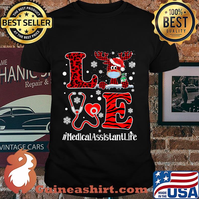 Love plaid leopard christmas medical assistant reindeer shirt