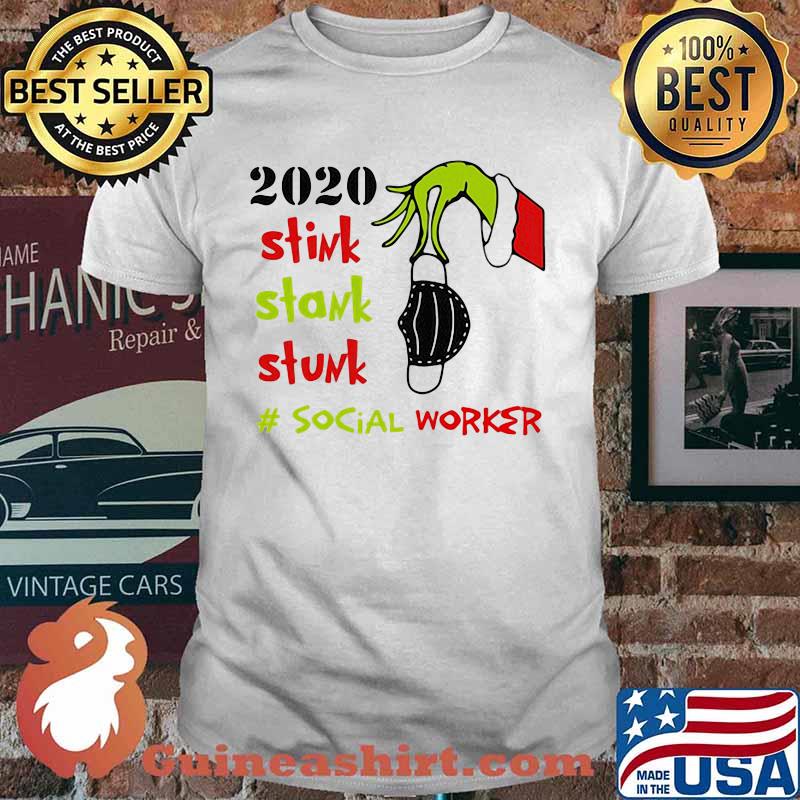 Merry christmas grinch holding mask 2020 stink stank stunk social worker shirt