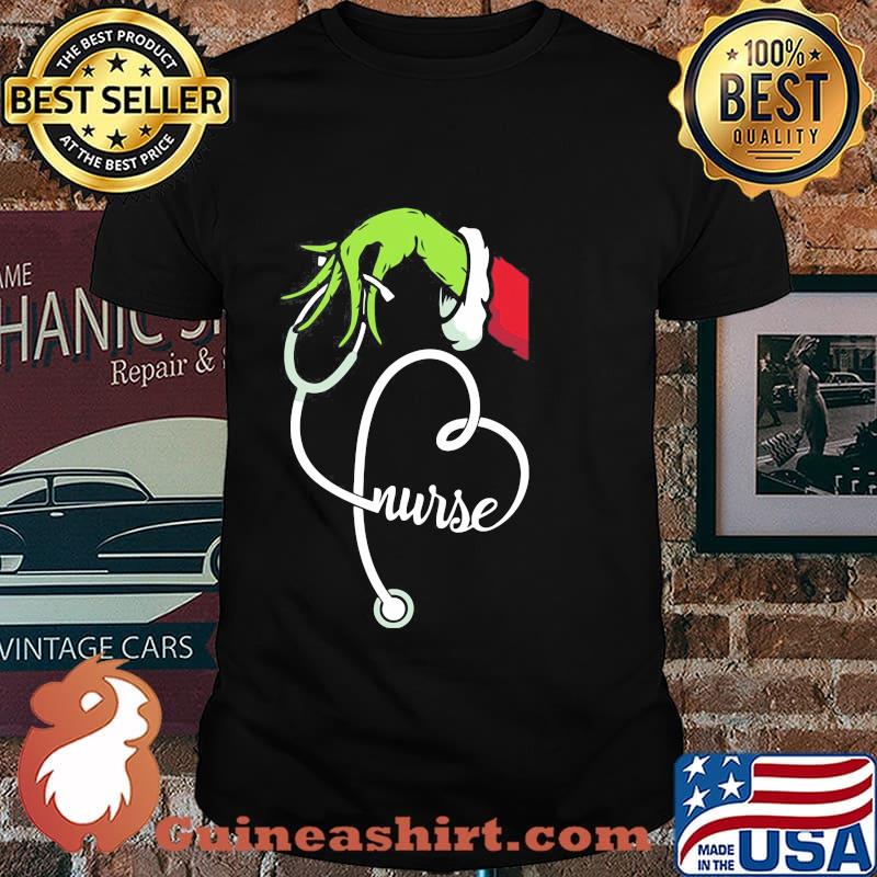 Merry christmas grinch holding nurse stethoscope shirt