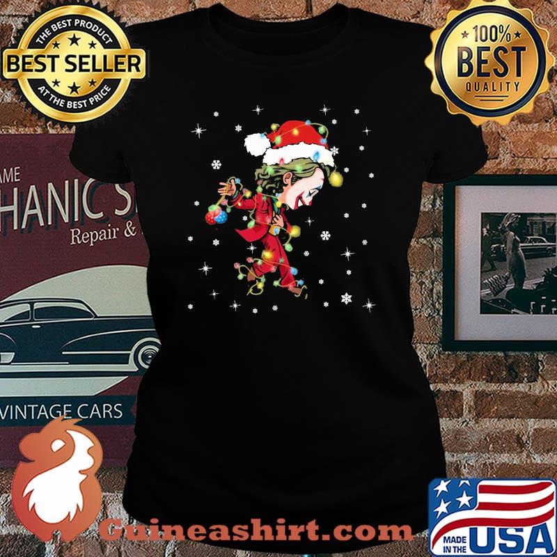 Merry christmas joker santa lights snow s Laides tee