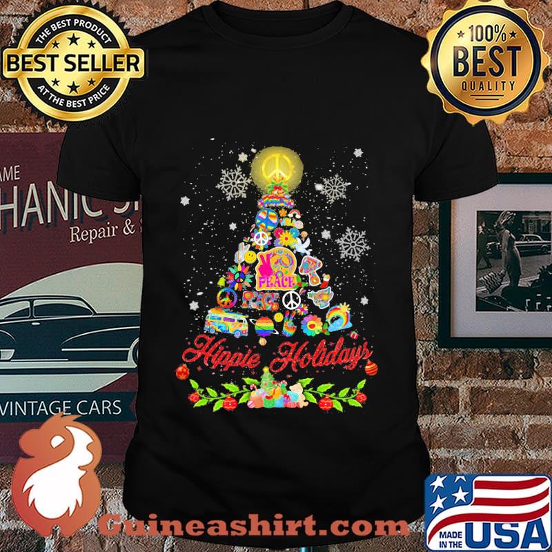 Merry christmas tree hippie holidays shirt