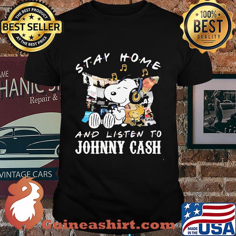 Snoopy and woodstock stay home and listen to johnny cash shirt