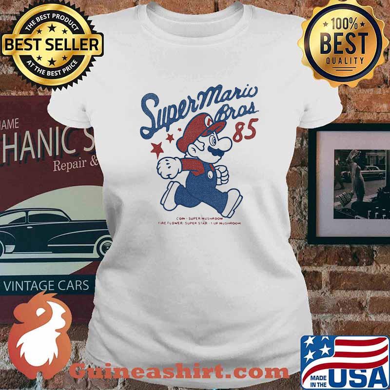 Super mario bros 1985 coin super mushroom fire flower super star up s Ladies tee