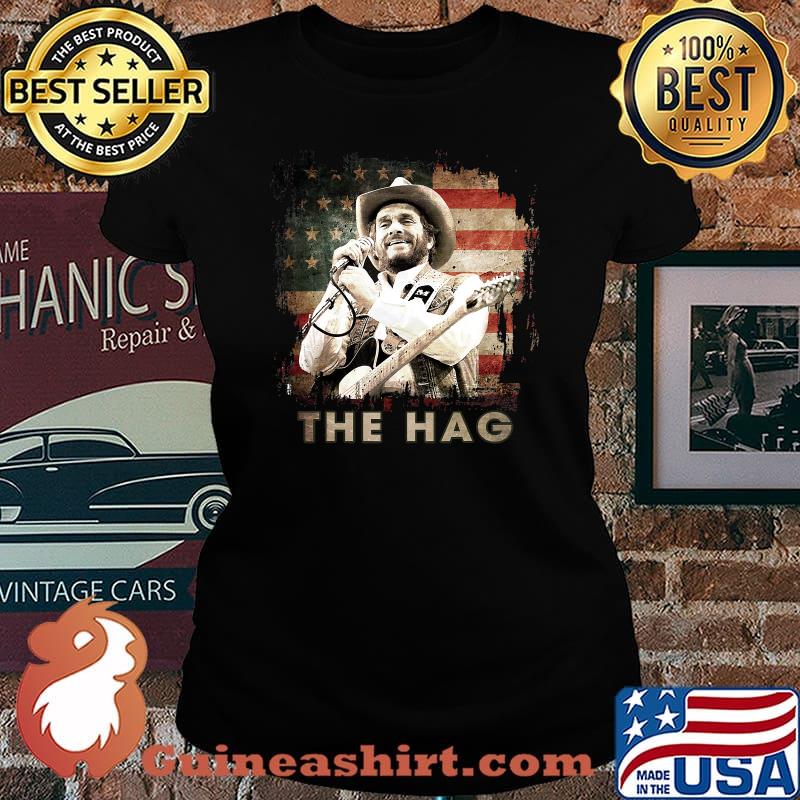 The hag outlaw musical graphic merle american flag s Laides tee