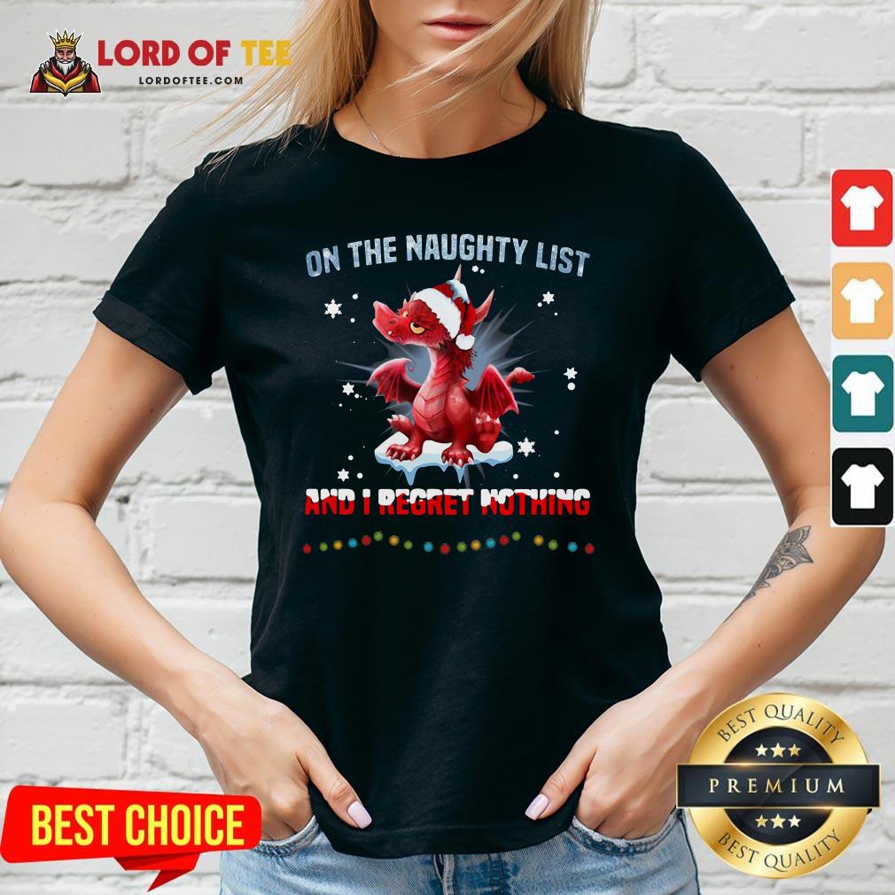 Top Santa Dragon On The Naughty List And I Regret Nothing Christmas Shirt - Image 3