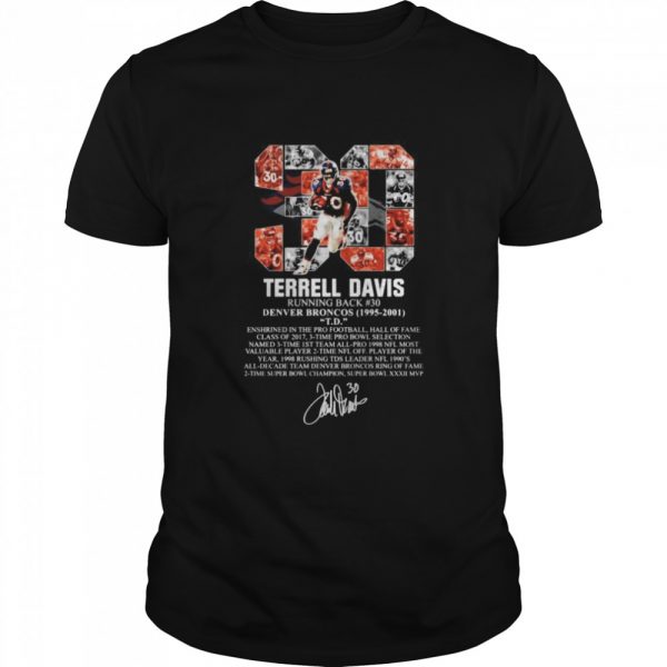 30 Terrell Davis running back Denver Broncos 1995-2001 signature shirt