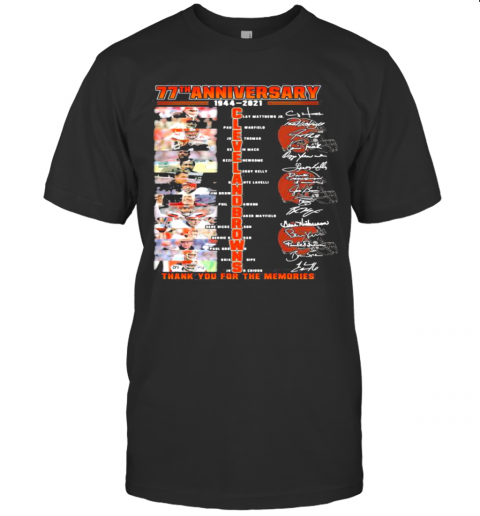 77Th Anniversary 1944 2021 Cleveland Browns Thank You For The Memories Signature T-Shirt Classic Mens T-shirt