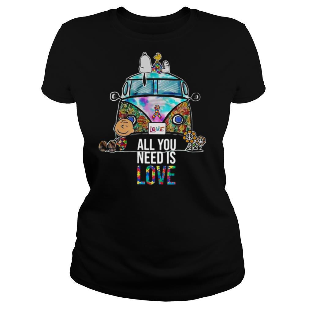 Hippie Bus Snoopy Charlie Brown All You Need Is Love Autism shirt - Image 2