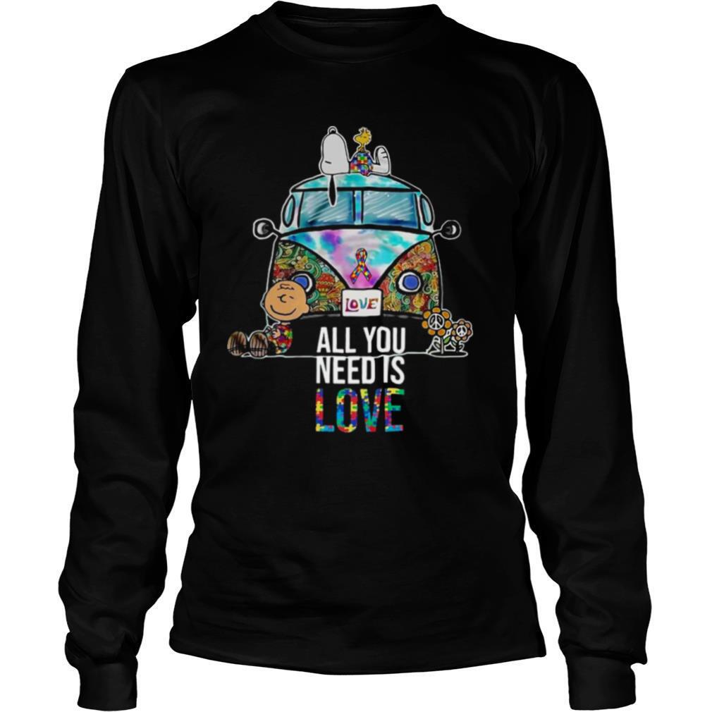Hippie Bus Snoopy Charlie Brown All You Need Is Love Autism shirt - Image 3