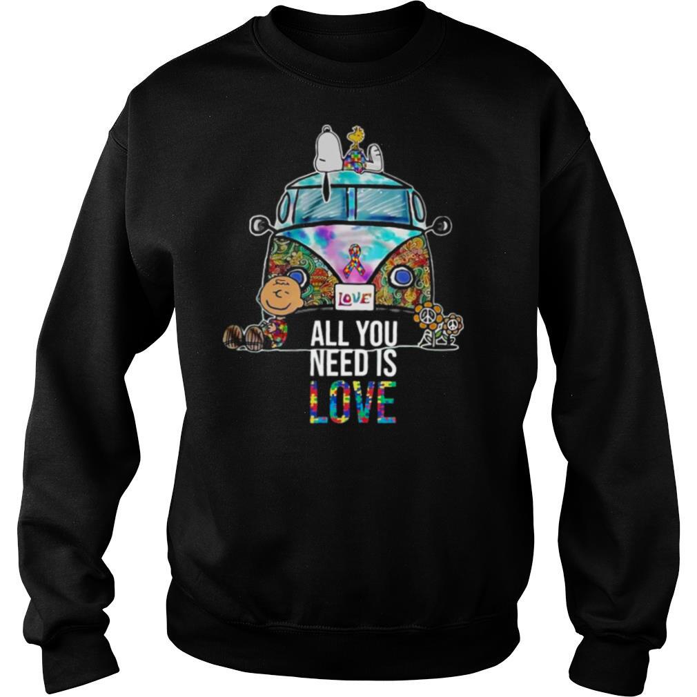 Hippie Bus Snoopy Charlie Brown All You Need Is Love Autism shirt - Image 4