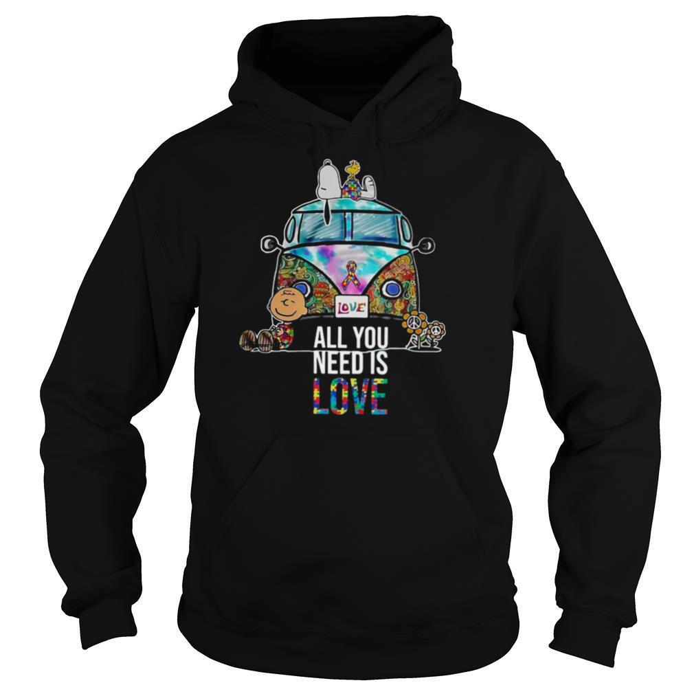 Hippie Bus Snoopy Charlie Brown All You Need Is Love Autism shirt - Image 5