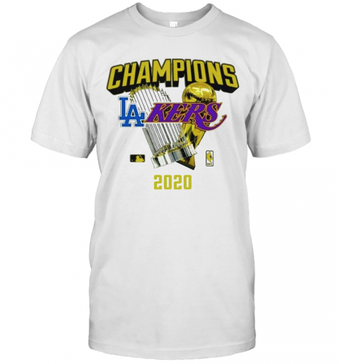 Los Angeles Dodgers Lakers 2020 World Champions Trophies T-Shirt Classic Mens T-shirt