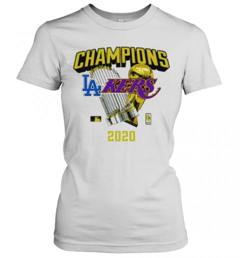 Los Angeles Dodgers Lakers 2020 World Champions Trophies T-Shirt Classic Mens T-shirt - Image 3