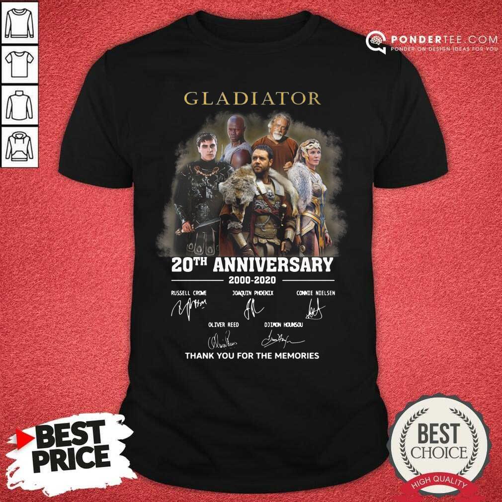 Top Gladiator 20th Anniversary 2000 2020 Thank You For The Memories Signatures Shirt