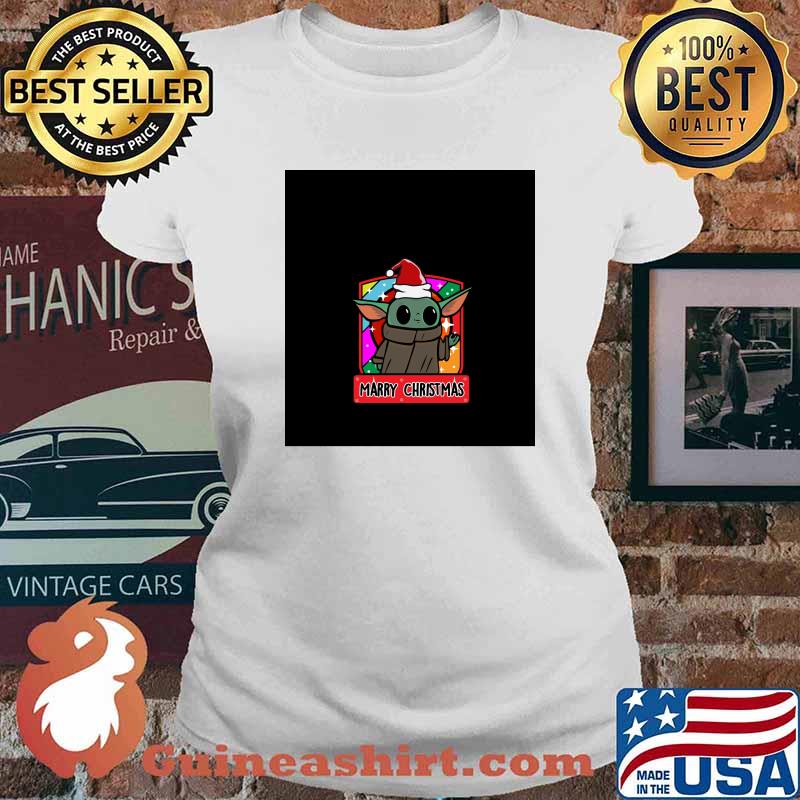 Baby Yoda Rainbow Marry Christmas Shirt Ladies tee