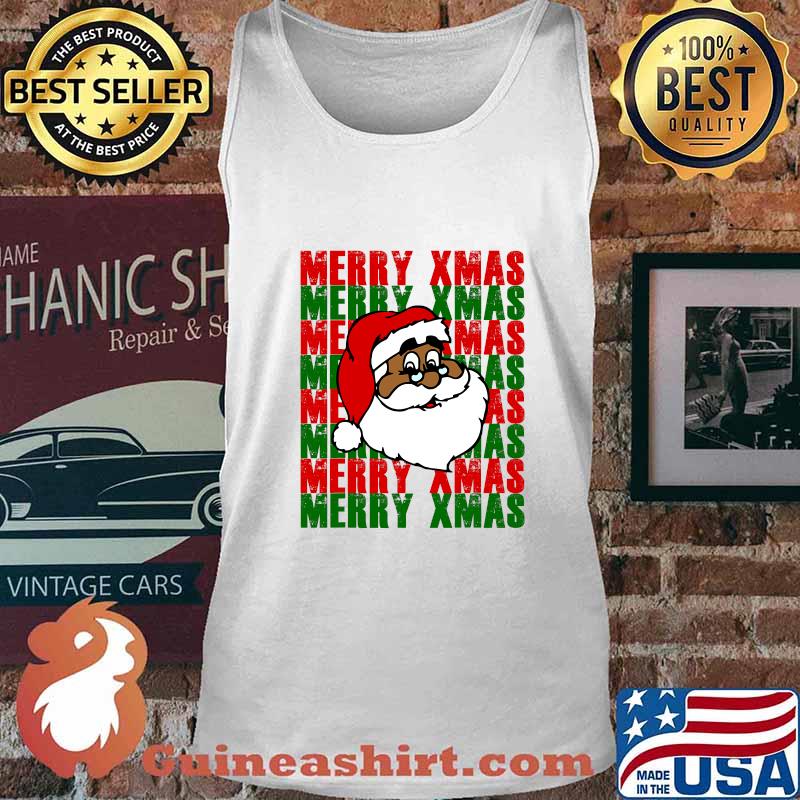 Black African American Santa Merry Xmas Shirt Tank top