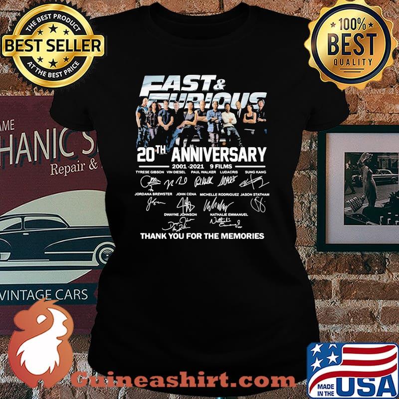 Fast And Furious 20th Anniversary 2001 2021 Thank You For The Memories Signuature Shirt Laides tee