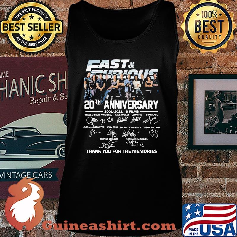 Fast And Furious 20th Anniversary 2001 2021 Thank You For The Memories Signuature Shirt Tank top