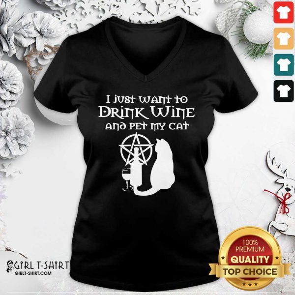 Great I Just Want To Drink Wine And Pet My Cat Shirt - Image 2