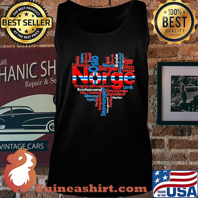 List Of Cities In Norway Composed In Love Heart Sign Vertical Shirt Tank top