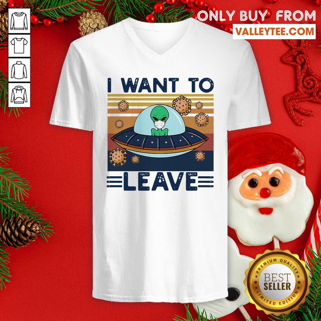 Lovely UFO Alien Face Mask I Want To Leave Vintage Retro Shirt - Image 5