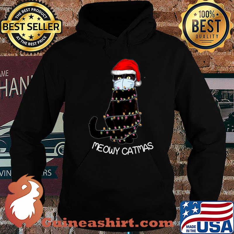Santa Black Cat Mask Meowy Catmas Christmas Quarantine Shirt Hoodie