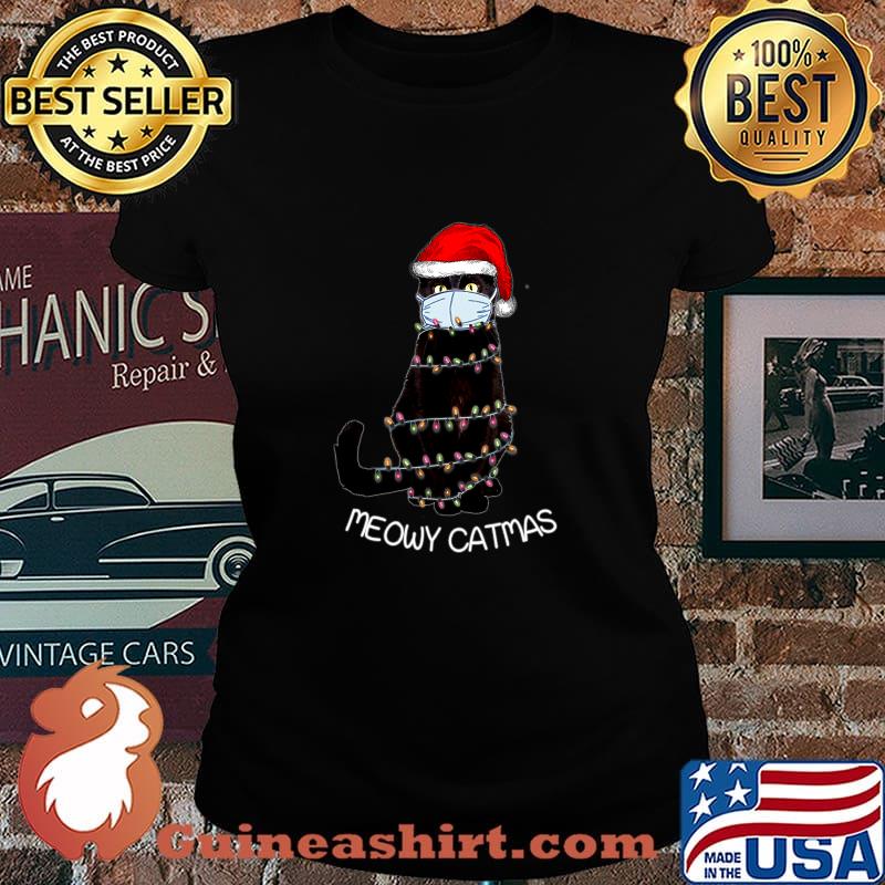 Santa Black Cat Mask Meowy Catmas Christmas Quarantine Shirt Laides tee