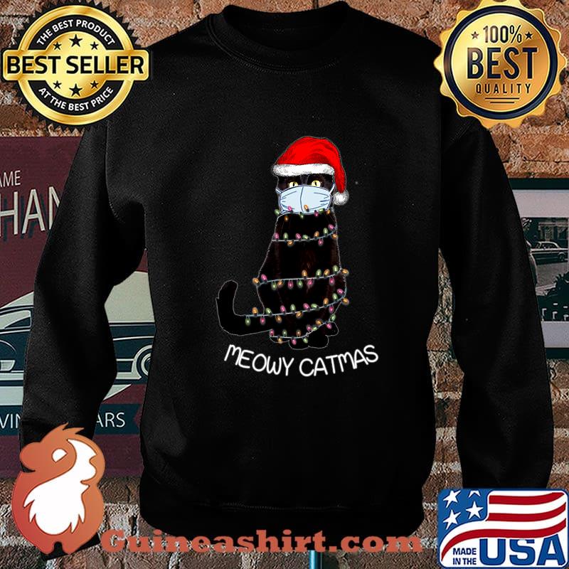 Santa Black Cat Mask Meowy Catmas Christmas Quarantine Shirt Sweater