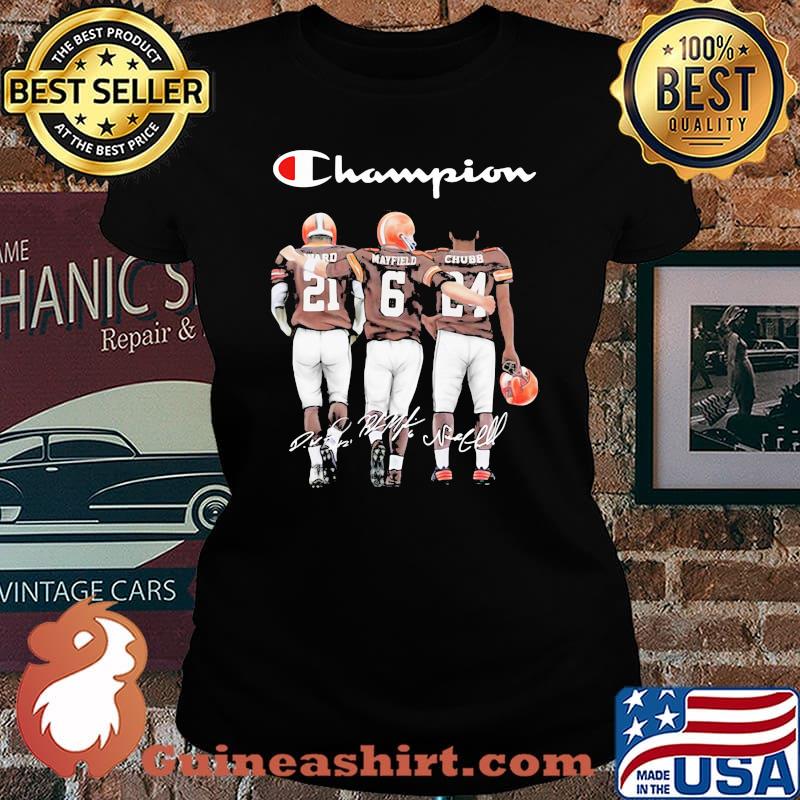 Champion Cleveland Browns Nick Chubb Baker Mayfield Signature Football Shirt Laides tee