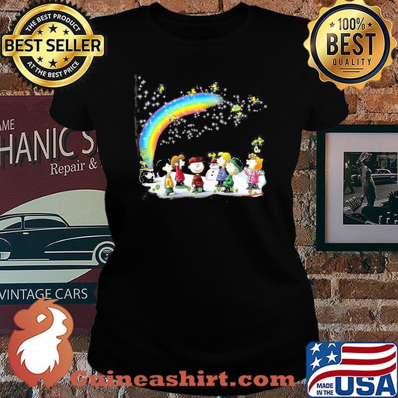 Snoopy Woodstock And Friends Snowman Rainbow Shirt Laides tee