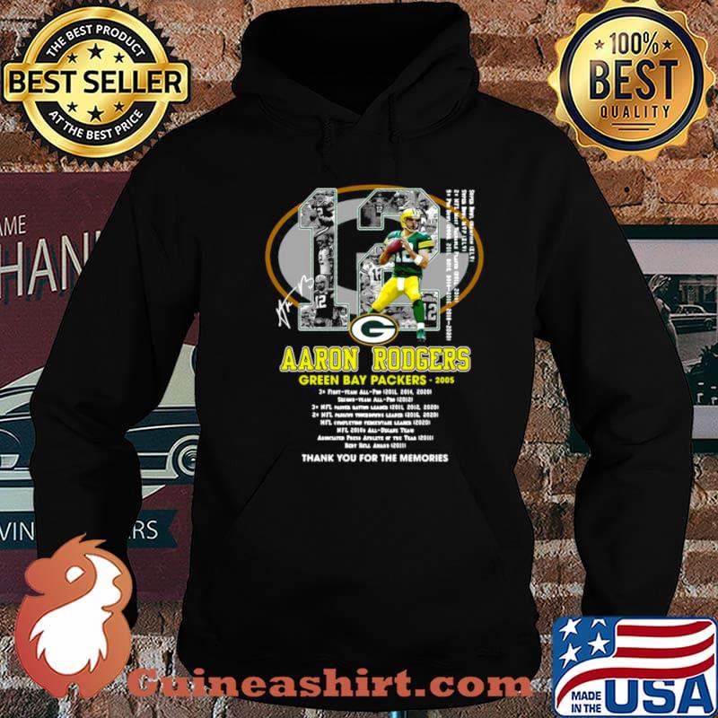 12 Aaron Rodgers Green Bay Packers 2005 thank you for the memories signatures shirt